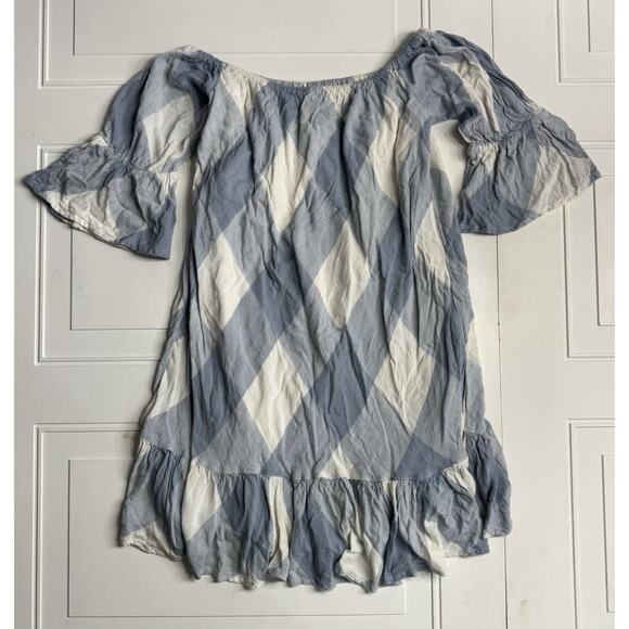 Tularosa Dresses & Skirts - Tularosa Blue White Checked Gingham Off Shoulder Mini Dress Size Medium Cottage